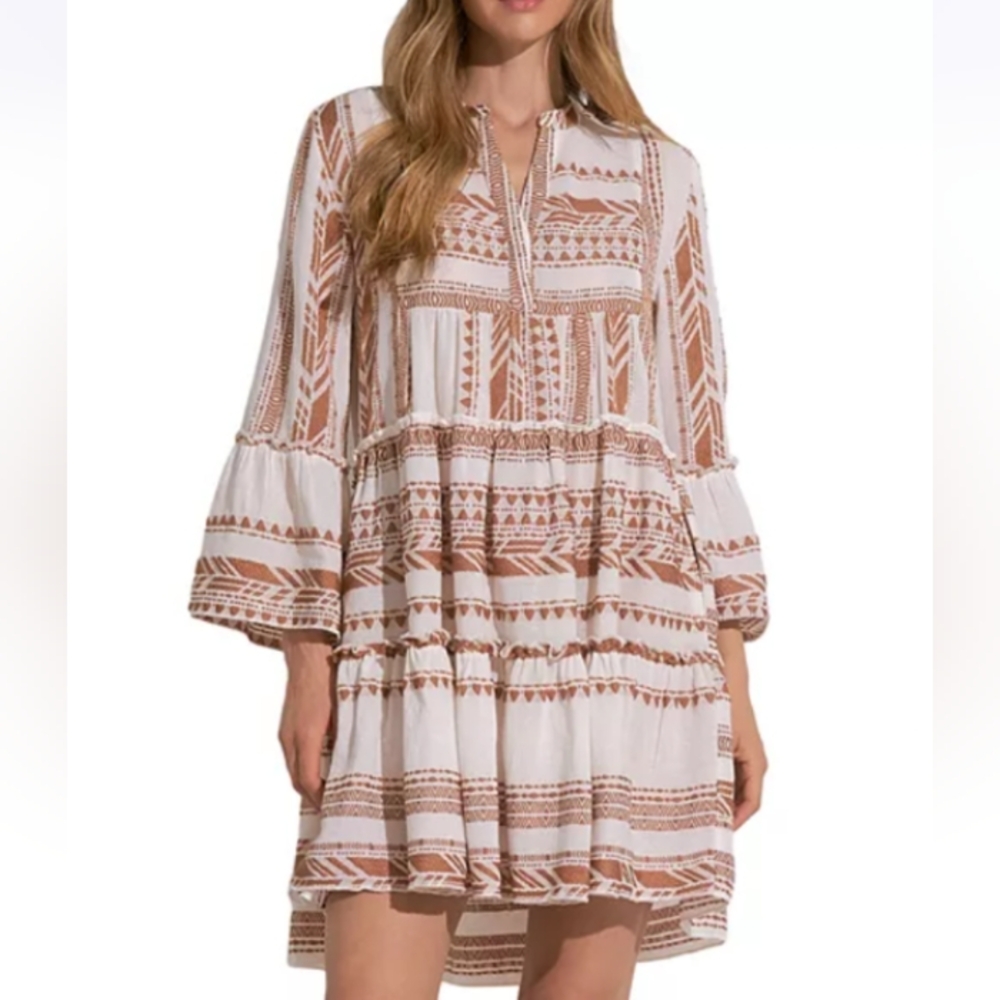 Elan Brown and White Print Charli Dress Size Large w Pockets - Picture 3 of 8